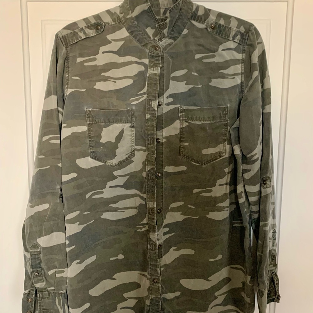 Express Olive Camouflage Boyfriend Shirt